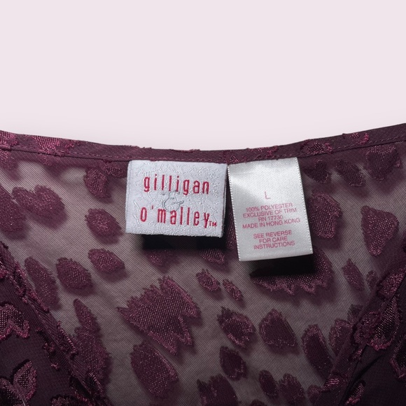 Gillian & O’Malley Intimates Maroon Sheer Spotted Sleep Top Size Women’s L - Picture 4 of 7